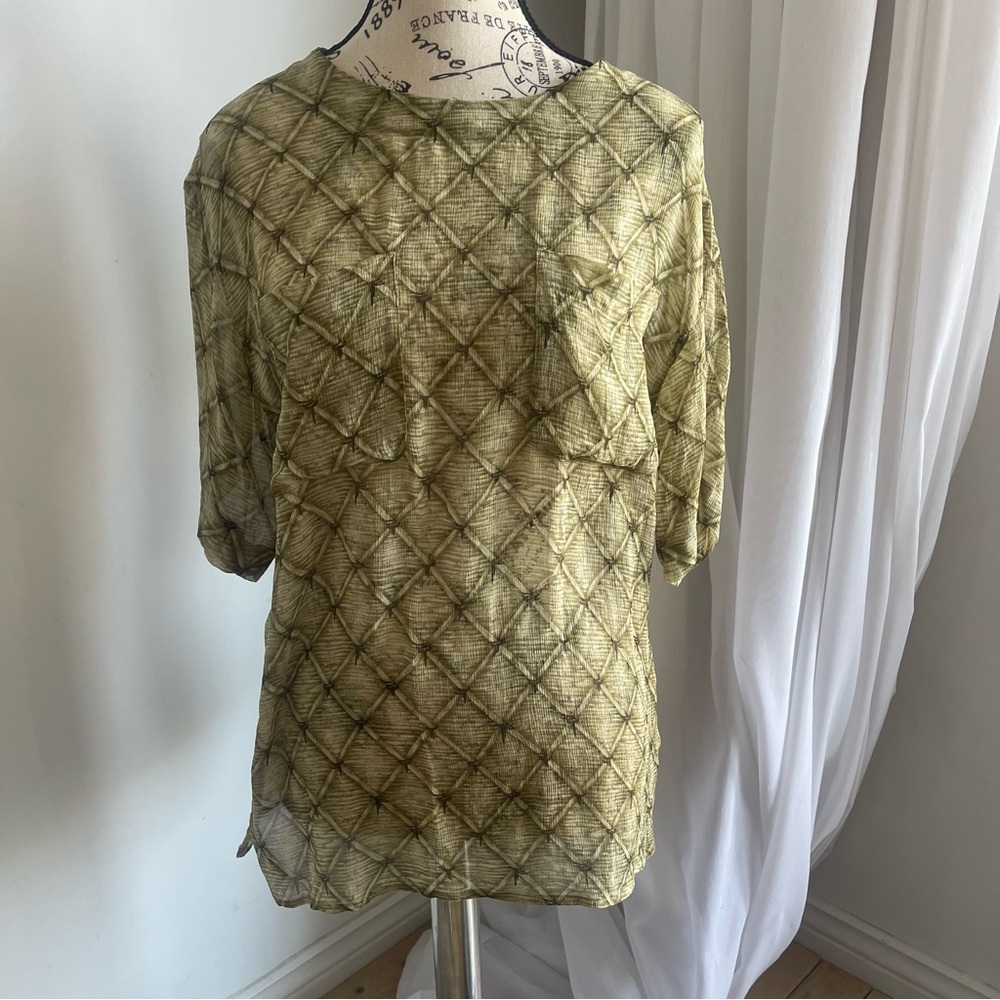 Valentino Miss V Vintage Silk Sheer Blouse in Olive